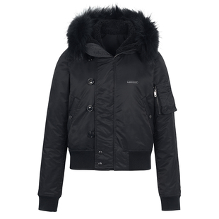 TEAMGEEK 24FW 乌鸦黑N2B貉子毛真毛短款飞行夹克棉服连帽bomber