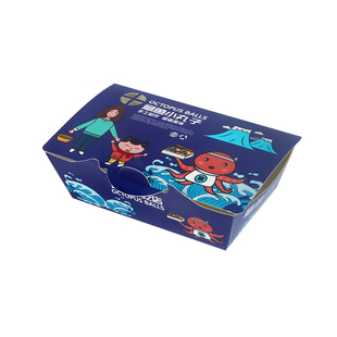 商用防油章鱼小丸子盒4/6/8粒装免折一次性外卖打包盒子卡通定制