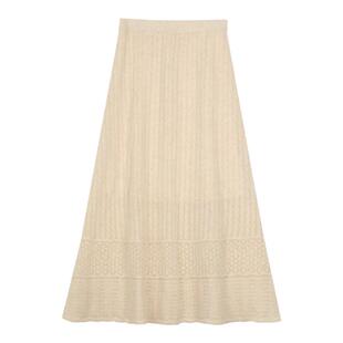 solighter法式全羊毛钩花针织半身裙女秋冬2025新款显瘦a字裙伞裙