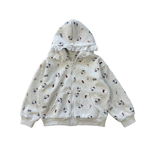 女童连帽外套加绒款2025新款大童秋冬洋气休闲百搭kt印花开衫卫衣