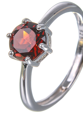 天然石榴石戒指女六爪银玫瑰金
