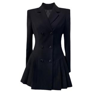 徐睿知学院风显瘦百褶西装裙女2026春秋设计感黑色收腰连衣裙短裙