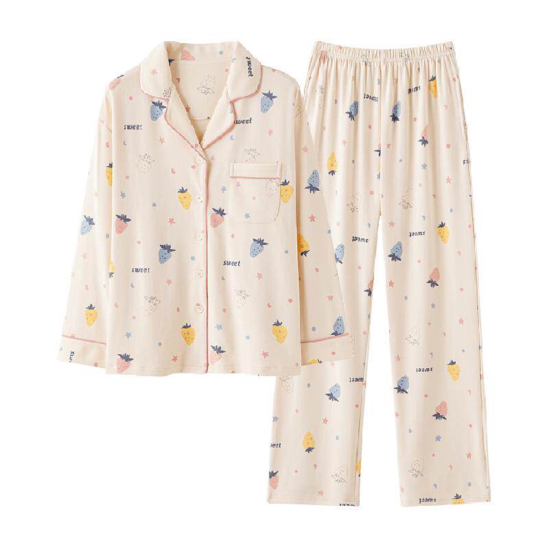 顶瓜瓜女士睡衣春秋季新款纯棉长袖开衫套装女宽松大码家居服套装