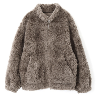 棉叙秋冬新款女装休闲宽松大码长毛羊羔绒大衣女立领厚外套24670