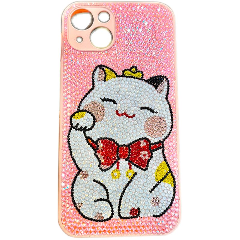 2024适用苹果15Promax招财猫喜庆水钻14Promax带钻保护套iPhone13奢华满钻12Promax硅胶防摔14plus网红15镶钻