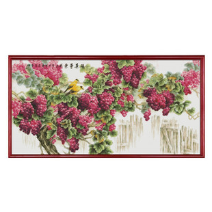 多子多福十字绣花鸟硕果累累葡萄餐厅大幅横版水墨国画满绣钻石绣