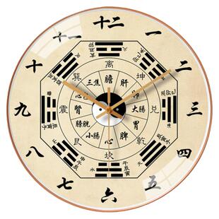 中国风八卦时辰钟表创意圆形挂钟客厅卧室轻奢钟表书房静音走时