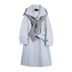 【雾蓝都市】ELLE90白鸭绒风衣式羽绒服女2025冬新款针织披肩外套