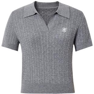 【会员专享】红袖2025夏季新款女装复古绞花正肩POLO领短袖针织衫