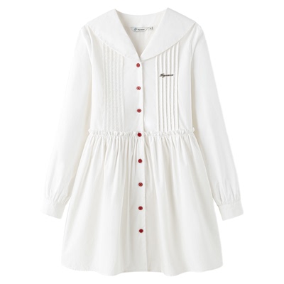 东京岁时记海军风白色长袖连衣裙
