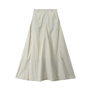 美式工装半身裙女2025夏季新款高腰复古侧褶皱a字包臀长款裙子