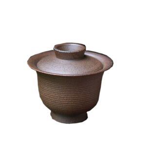 无釉粗陶柴烧盖碗 全手工土陶功夫高档泡茶神器 龙窑柴烧两才杯子