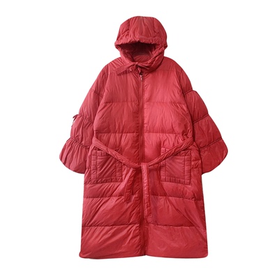 白鸭绒羽绒服女高档轻奢复古红色宽松显瘦轻盈保暖中长款过膝外套