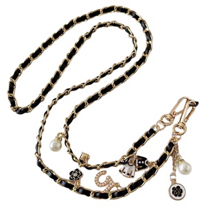 小香风手机链金属皮革牢固耐用挂链山茶花珍珠吊坠精致名媛千金时尚背带链条斜挎可背女轻奢高级感包包挂绳壳