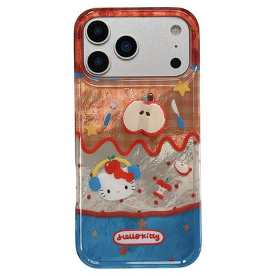 jze 韩风可爱苹果格纹拼接KT猫适用苹果17ProMax手机壳iphone15新款16pro女款13带链条15pro双层14防摔保护套