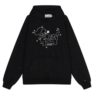 HACR闪粉星星小狗刺绣连帽卫衣 美式街头宽松休闲国潮牌上衣