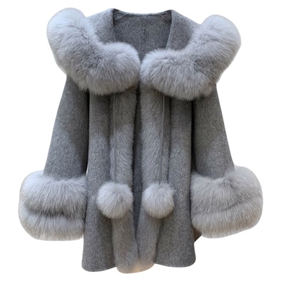 狐狸毛领羊绒大衣皮草女毛呢外套