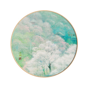 【艺术家野地美树子联名款】日式圆形治愈系装饰画卧室原木风挂画