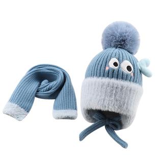 宝宝冬季帽子围巾套装两件套韩版大男孩女童针织帽加厚儿童毛线帽