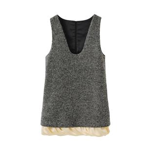 【到手289元】小香风u领设计感毛呢无袖背心裙叠穿连衣裙短裙女秋