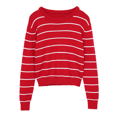 条纹毛衣女小个子短款上衣针织衫