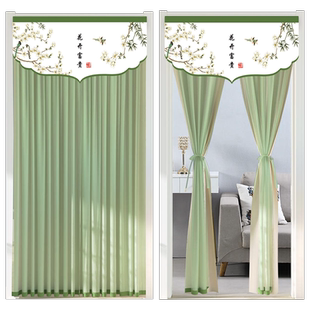 免打孔防蚊夏季门帘布艺中国风纱帘卧室蕾丝隔断风水隐私挡帘双层