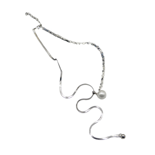 aavoing纯欲风高级感抽拉式锁骨链小众碎银珍珠项链女可调节颈链