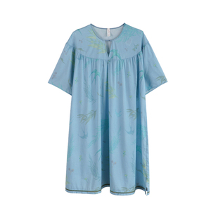 26夏季新款100%精梳棉纯棉原创清新竹印花短袖家居服睡裙朵朵可可