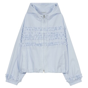 韩国代购上衣女TYPESERVICE2025秋季新款纯棉荷叶边连帽夹克外套