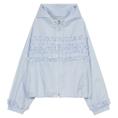 学院风女外套荷叶边格纹褶皱帽衫