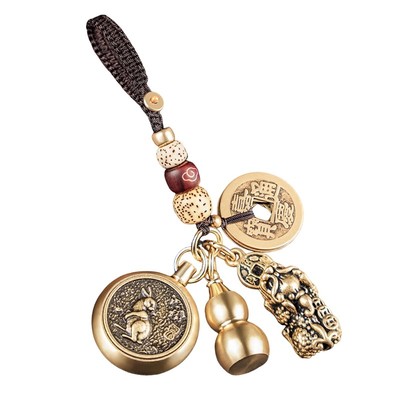 黄铜招财貔貅钥匙扣，真铜管用！