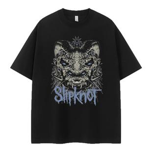 Slipknot活结乐队复古美式街头小众设计感vtg落肩宽松摇滚短袖T恤