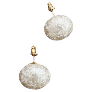 zoob银针大颗馒头棉花珍珠耳钉16mm耳环防过敏高级感轻奢扁圆耳饰