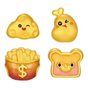 潮宏基趣玩足金串珠黄金转运珠5D硬金鎏彩鸡腿芝士薯条吐司新年