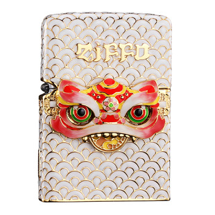 Zippo打火机珐琅小瑞兽招财醒狮外壳防风煤油送男友礼物旗舰正品