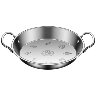 304不锈钢双耳锅韩式海鲜饭锅部队火锅炸鸡盘浅锅平底干锅盆菜盘