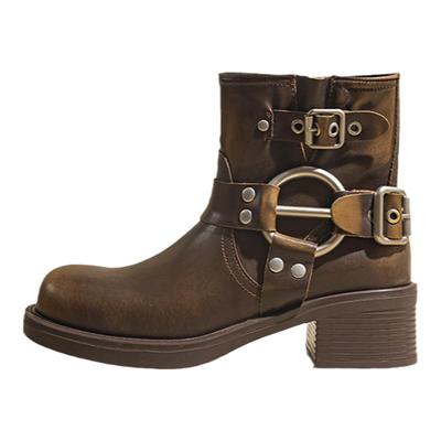 棕色短靴女2025新款英伦风骑士靴