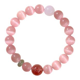 【如意多彩】粉猫眼石草莓晶手链时尚原创桃粉女爆款手链手串