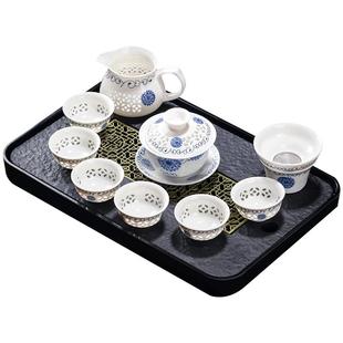 玲珑镂空蜂窝茶具套装家用客厅陶瓷盖碗茶壶泡茶用品功夫茶杯组合