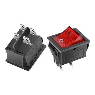 KCD4船型开关16A船形翘板电源按钮开关4 6脚2 3档防水带灯22*28mm