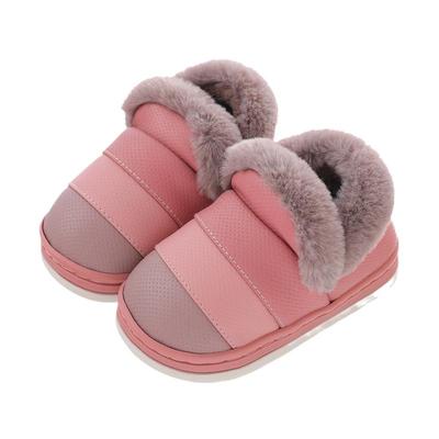 儿童棉拖鞋女童冬季pu皮防水防滑