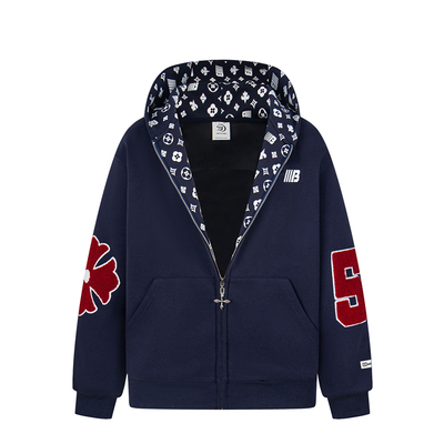 EUEH秋冬刺绣连帽卫衣男女开衫