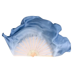 忆梦阑珊扇子舞蹈真丝扇白渐变浅灰蓝秧歌扇子古典舞表演专用道具