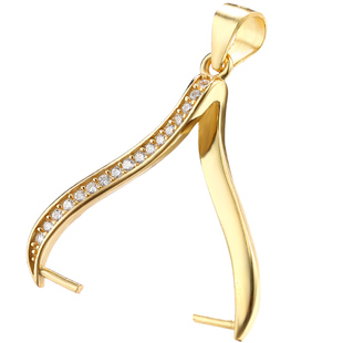 简约吊坠扣头珍珠扣黄金色左右扣牛鼻扣路路通扣头吊坠空托配件