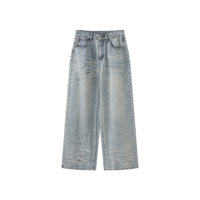 西町村屋韩系牛仔裤女装2026春新款百搭水洗破洞直筒裤XABA10494