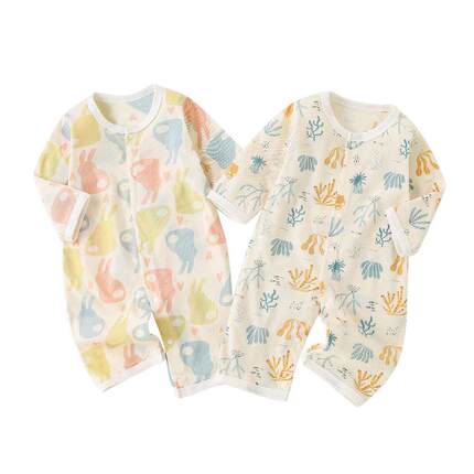 夏季婴儿连体衣薄款透气新生儿衣服长袖空调服初生宝宝纯棉睡衣