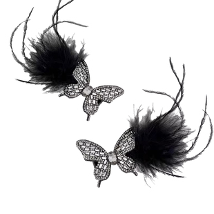 黑色蝴蝶结羽毛发夹女秋冬侧边刘海夹发卡高级感后脑勺鸭嘴夹头饰