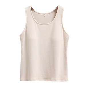 带胸垫一体式针织螺纹背心女圆领无袖打底上衣