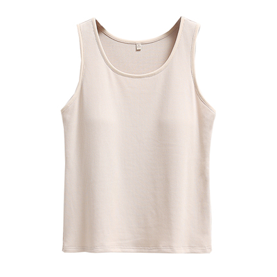 带胸垫女士圆领针织螺纹背心