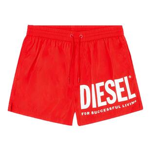 Diesel男士泳裤红色LOGO宽松透气休闲运动短裤